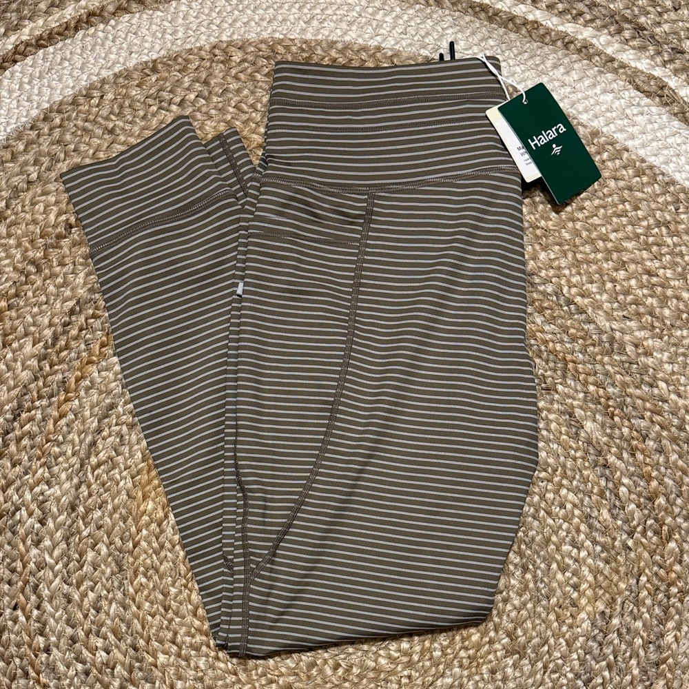 HALARA Olive & Cream Striped High-Waist Leggings | BRAND NEW